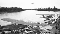 Family float plane fuel dock on the Chena River