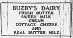 Advertisement from the Fairbanks Daily News Miner, 1928 Buzby Dairy advertisement from the Fairbanks Daily News Miner, 1928