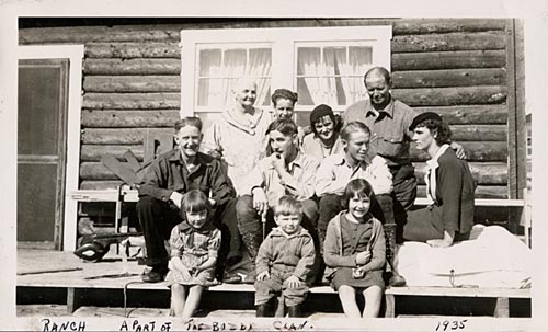 A few of the Buzby family gather at the ranch near Fairbanks, 1935.